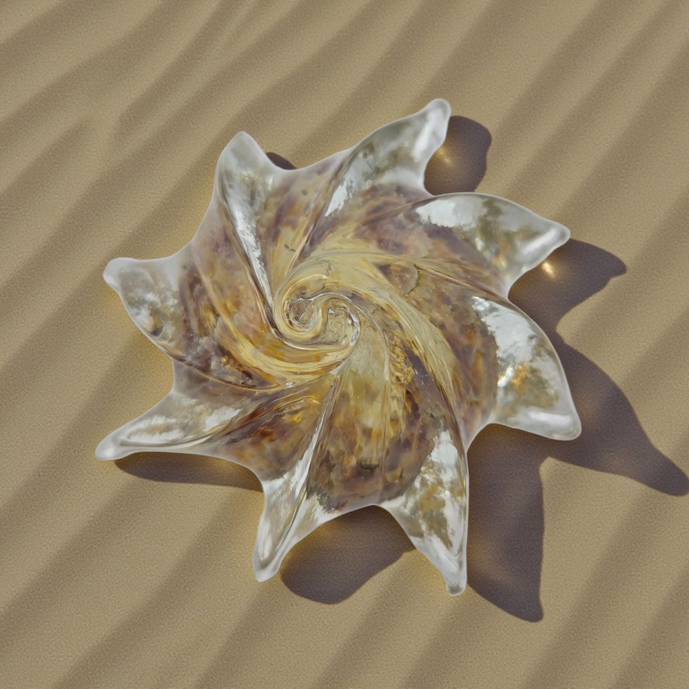 Vintage Murano-Style Art Glass Starfish Paperweight Amber Swirl Hand Blown